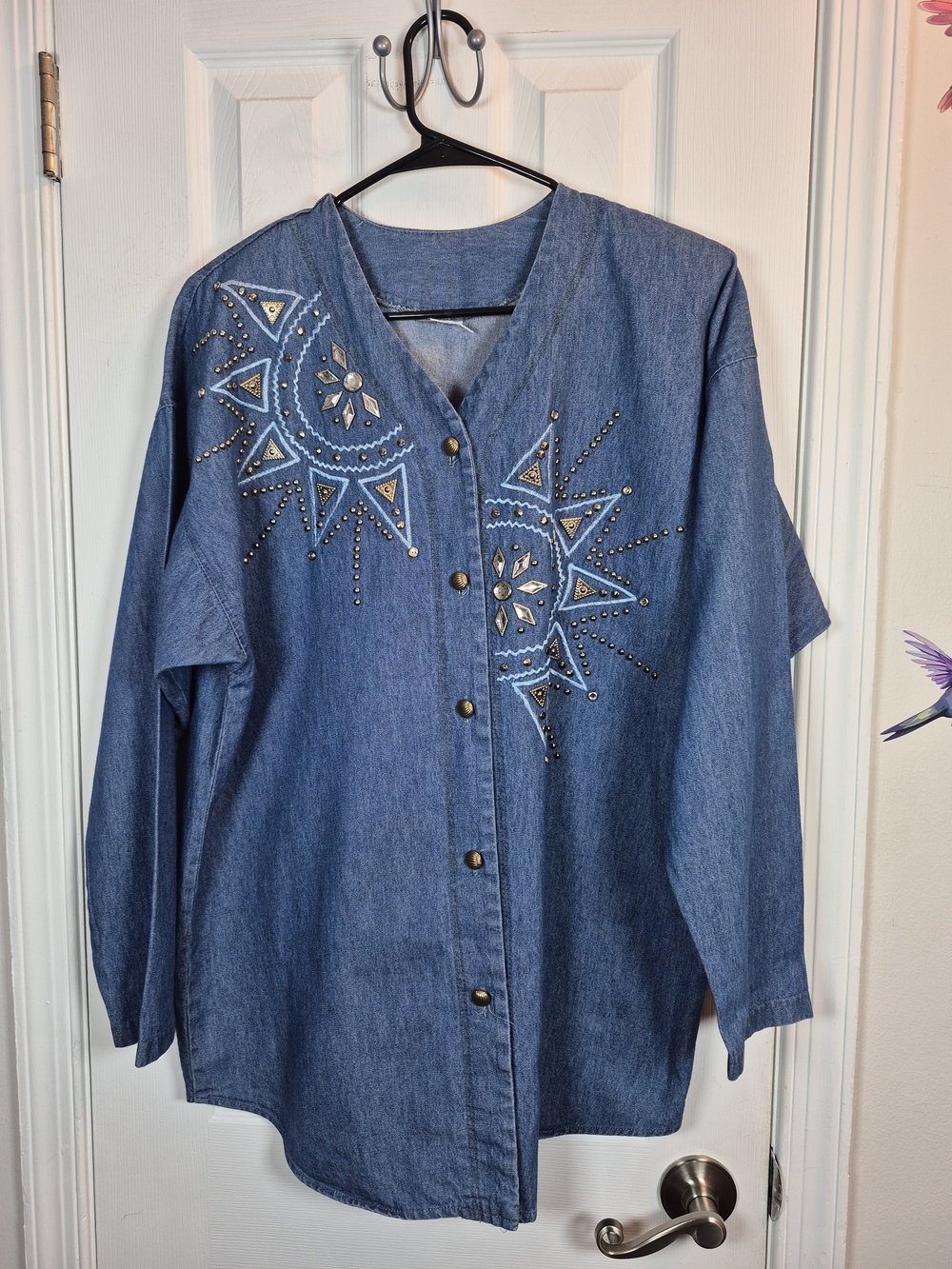 Vintage ITSLI Super Line Denim Embellished Western Shirt OS Made in USA